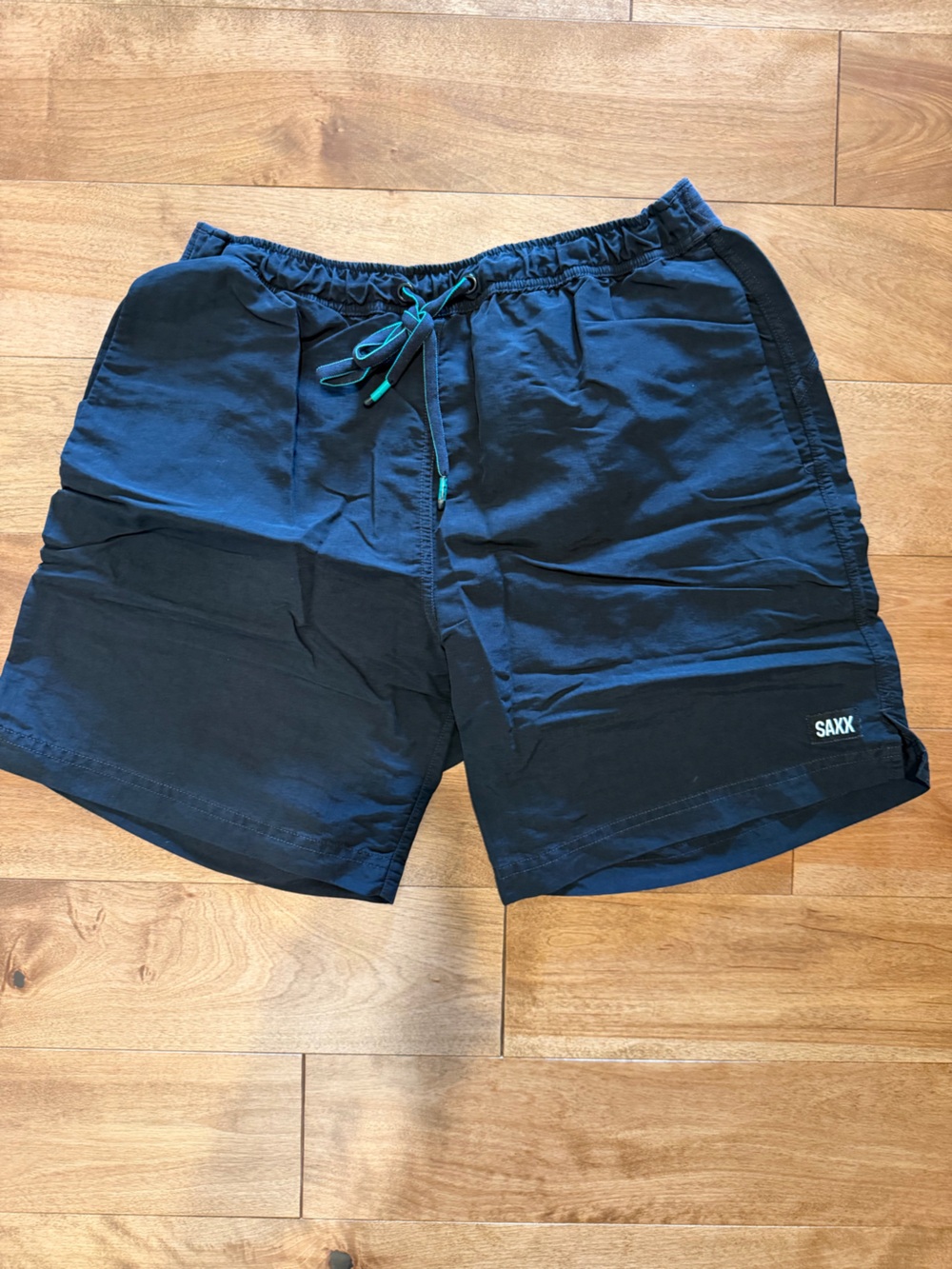 Saxx Men's black Swim Trunks with Teal Drawstring